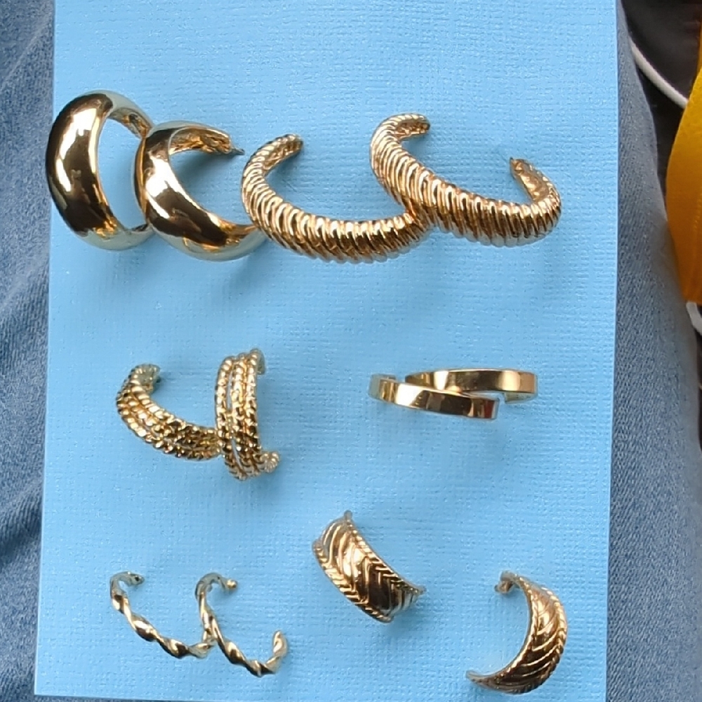 Gold Tone Cuff Earring Set - Chunky & Textured Styles